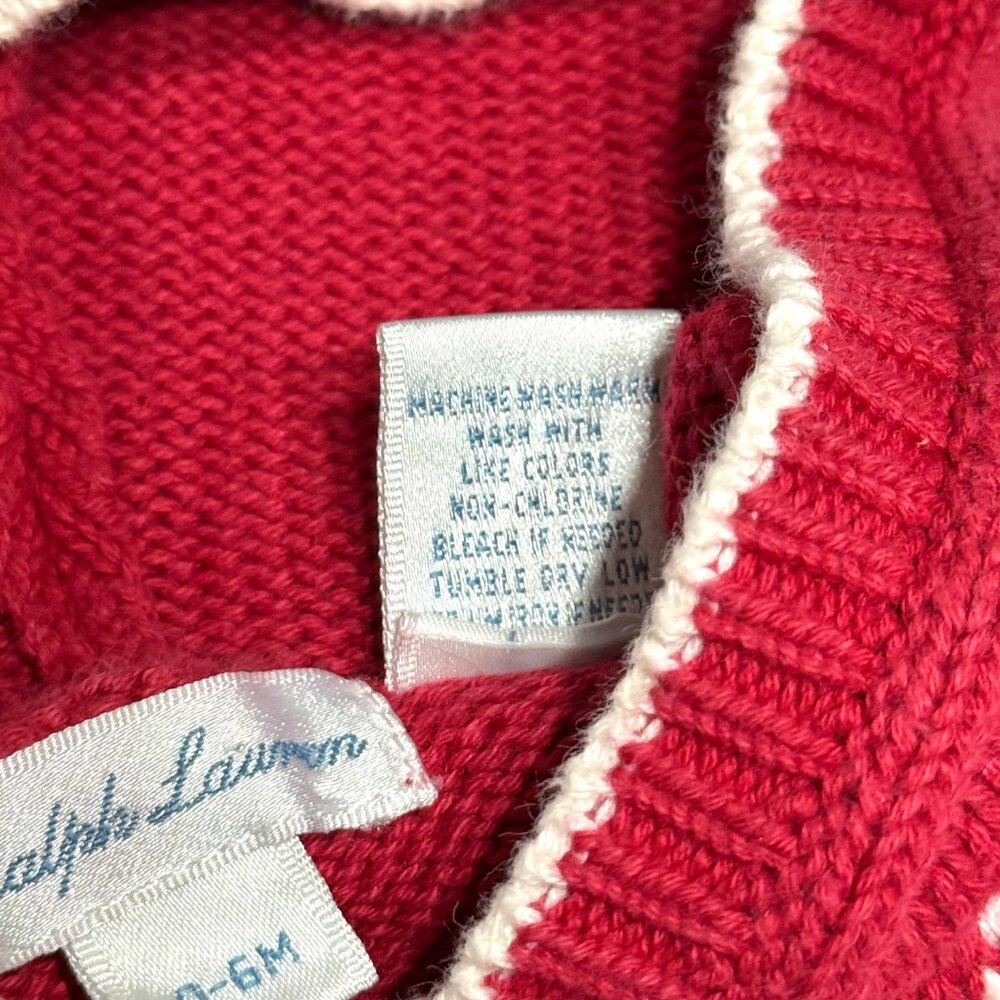 Ralph Lauren Baby Red Cotton Fair Isle Sweater Dress Hooded Holiday Christmas - Picture 10 of 12